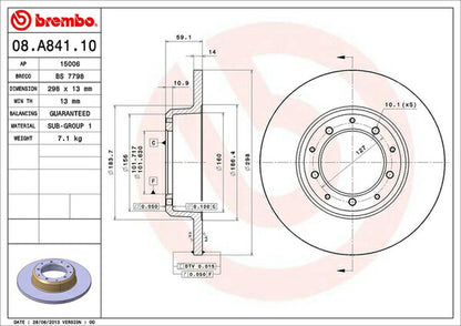 brembo BRAKE DISC LAND ROVER ディフェンダー 110/130 LD25 1987〜 リア左右セット 08.A841.10