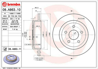 brembo BRAKE DISC JEEP グランドチェロキー WH57 2005/07〜2011 リア左右セット 08.A863.11