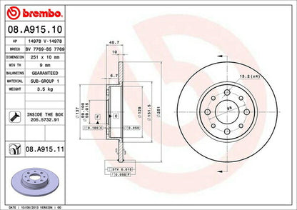 brembo BRAKE DISC ALFA ROMEO ミト 955141 2009/05〜 リア左右セット 08.A915.11