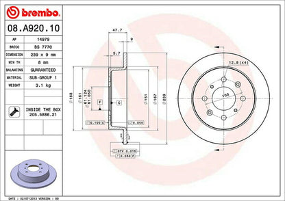 brembo BRAKE DISC ホンダ フィット GD1 2001/06〜2007/10 リア左右セット 08.A920.10