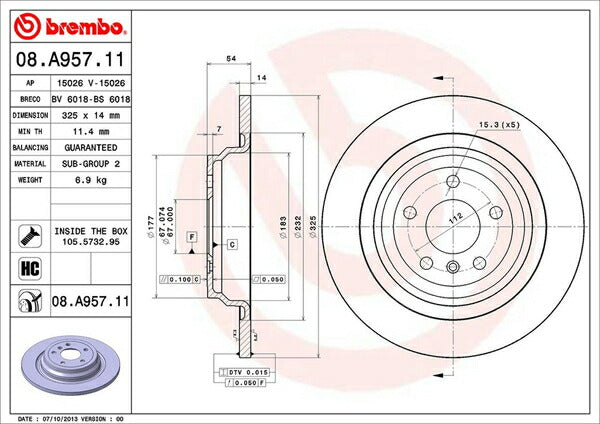brembo BRAKE DISC MERCEDES BENZ Mクラス/GLE W166 166024 2012/06〜2015/10 リア左右セット 08.A957.11