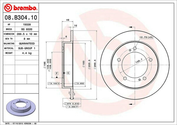 brembo BRAKE DISC スズキ ジムニー JB23W 2004/11〜2018/06 フロント左右セット 08.B304.10