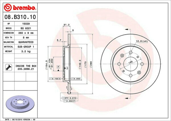 brembo BRAKE DISC ホンダ フィットハイブリッドRS GP4 2012/05〜2013/09 リア左右セット 08.B310.10