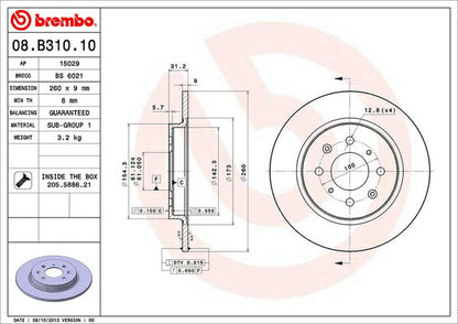 brembo BRAKE DISC ホンダ フィットハイブリッドRS GP4 2012/05〜2013/09 リア左右セット 08.B310.10