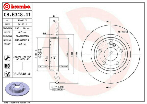 brembo BRAKE DISC MERCEDES BENZ GLAクラス X156 156942 2014/05〜 リア左右セット 08.B348.41