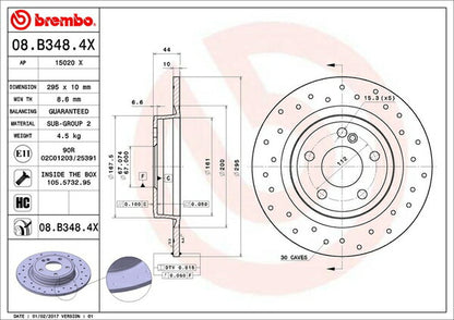 brembo XTRA BRAKE DISC MERCEDES BENZ Bクラス W246 246246 2015/01〜 リア左右セット 08.B348.4X