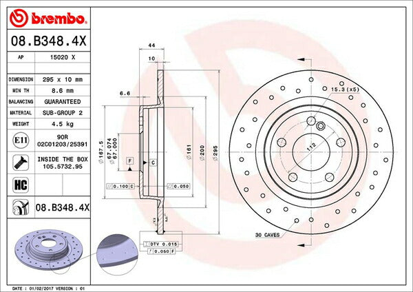 brembo XTRA BRAKE DISC MERCEDES BENZ CLAクラス W117 117344 2013/07〜 リア左右セット 08.B348.4X