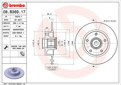 brembo BRAKE DISC RENAULT メガーヌIII(エステート) KZF4R 2012/07〜2013/05 リア左右セット 08.B369.17
