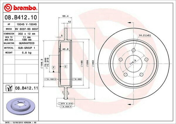 brembo BRAKE DISC FORD エスケープ LFAAJ 2006/06〜 リア左右セット 08.B412.11