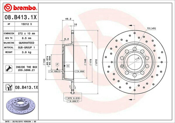 brembo XTRA BRAKE DISC VOLKSWAGEN ジェッタ 1KCAV 2009/11〜 リア左右セット 08.B413.1X