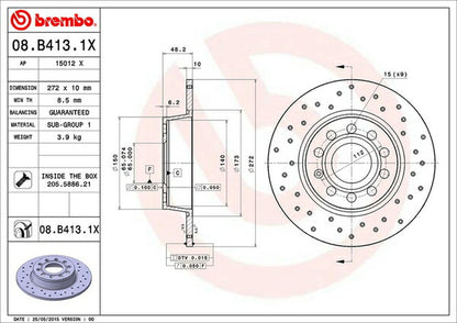 brembo XTRA BRAKE DISC VOLKSWAGEN ジェッタ 1KCAV 2009/11〜 リア左右セット 08.B413.1X