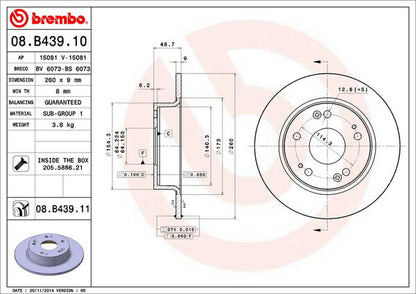 brembo BRAKE DISC ホンダ アコード CL7 2002/10〜2008/12 リア左右セット 08.B439.11