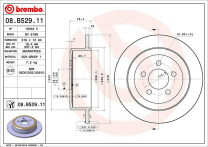 brembo BRAKE DISC JEEP チェロキー KK37 2008/06〜2014/04 リア左右セット 08.B529.11
