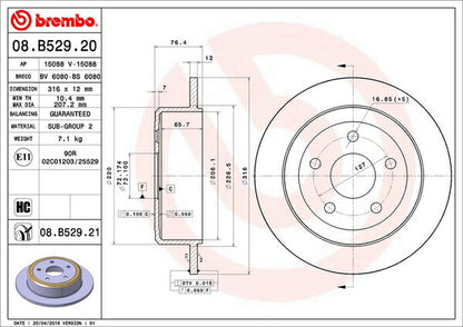 brembo BRAKE DISC JEEP ラングラー JK38S/JK38L/JK36S/JK36L 2007/03〜 リア左右セット 08.B529.21