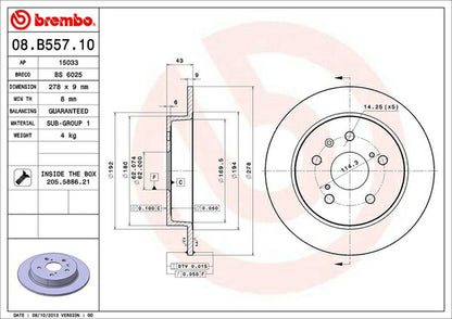 brembo BRAKE DISC スズキ SX4 YA41S/YB41S 2006/07〜2014/11 リア左右セット 08.B557.10