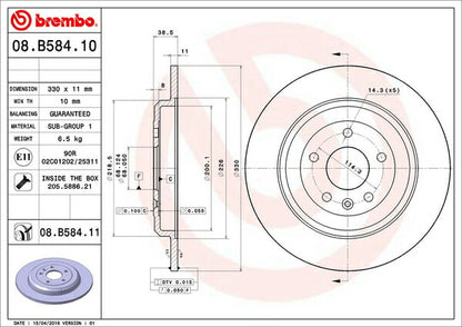 brembo BRAKE DISC FORD エクスプローラー 1FMHK9 2011〜2012 リア左右セット 08.B584.11