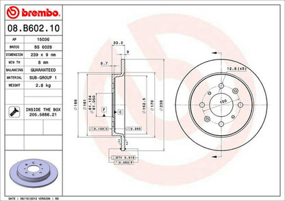 brembo BRAKE DISC ホンダ フィット GE8 2009/11〜2013/09 リア左右セット 08.B602.10