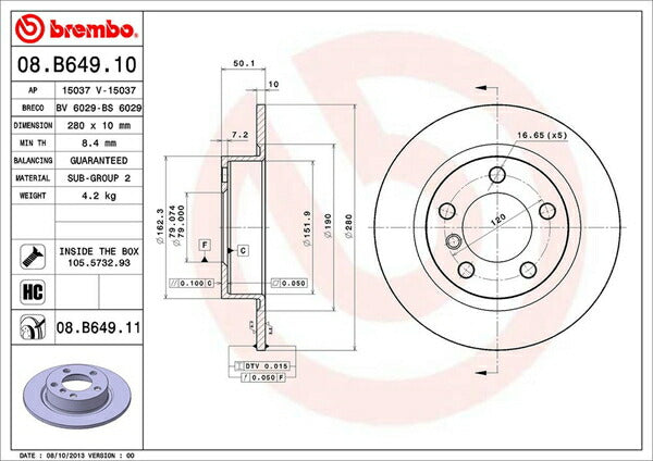 brembo BRAKE DISC MINI R60(クロスオーバー) ZA16/ZB16/XD16 2011/01〜 リア左右セット 08.B649.11