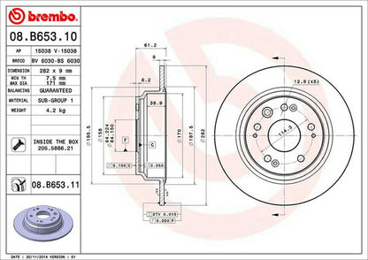 brembo BRAKE DISC ホンダ オデッセイ RA6/RA7/RA8/RA9 1999/12〜2003/10 リア左右セット 08.B653.11