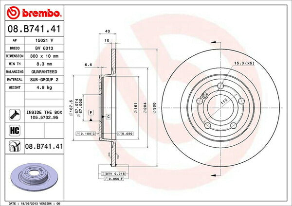 brembo BRAKE DISC MERCEDES BENZ SLK R172 172448 2011/05〜 リア左右セット 08.B741.41