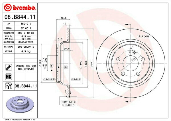 brembo BRAKE DISC MERCEDES BENZ SL R230 230467 2001/10〜2006/10 リア左右セット 08.B844.11