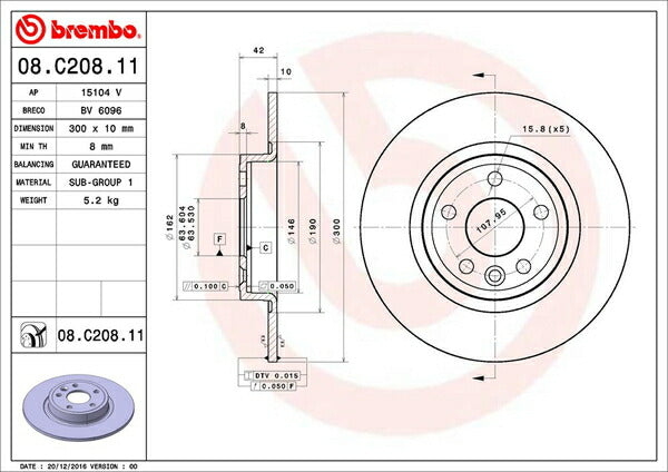 brembo BRAKE DISC LAND ROVER ディスカバリー スポーツ LC2A 2014/10〜 リア左右セット 08.C208.11