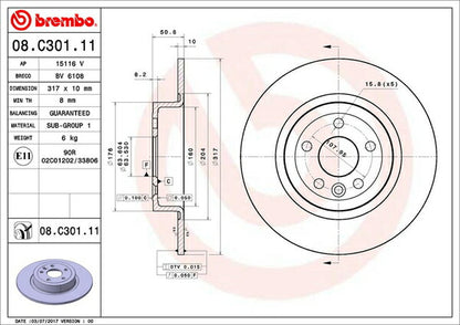 brembo BRAKE DISC LAND ROVER レンジローバー イヴォーク LV2A 2015/09〜 リア左右セット 08.C301.11