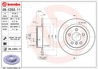 brembo BRAKE DISC BMW X1 F48 HS15 2015/10〜 リア左右セット 08.C352.11