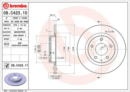 brembo BRAKE DISC マツダ アテンザセダン GJ2FP 2012/11〜2019/08 リア左右セット 08.C423.11