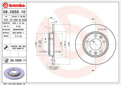 brembo BRAKE DISC PEUGEOT 308 SW T9WAH01 2016/07〜 リア左右セット 08.C659.11