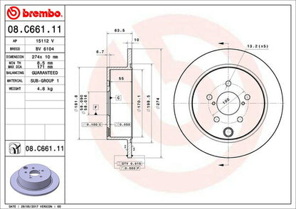brembo BRAKE DISC スバル インプレッサG4 GJ2/GJ3 2015/08〜2016/10 リア左右セット 08.C661.11