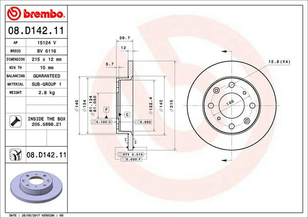 brembo BRAKE DISC ホンダ N-VAN JJ1/JJ2 2018/07〜 フロント左右セット 08.D142.11