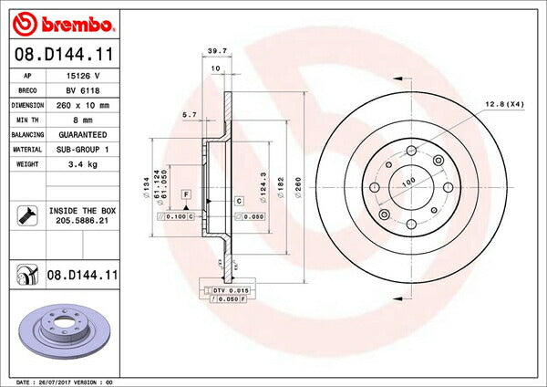 brembo BRAKE DISC ホンダ S660 JW5 2015/04〜 フロント左右セット 08.D144.11