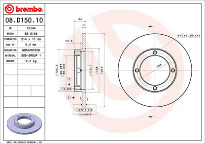 brembo BRAKE DISC ミツビシ ミニキャブ U41T 1990/01〜1999/08 フロント左右セット 08.D150.10