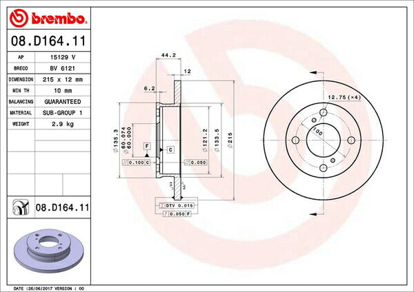 brembo BRAKE DISC スズキ アルト HA23S/HA23V 2000/12〜2004/08 フロント左右セット 08.D164.11