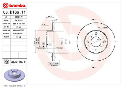 brembo BRAKE DISC マツダ AZワゴン CY51S/CZ51S 1997/04〜1998/09 フロント左右セット 08.D166.11