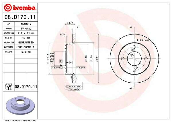 brembo BRAKE DISC スズキ Kei HN22S 2004/11〜 フロント左右セット 08.D170.11