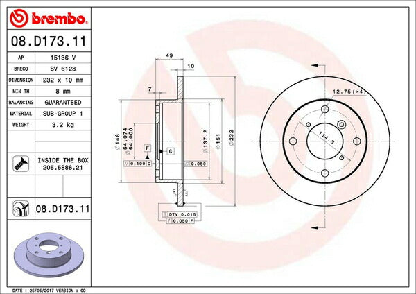 brembo BRAKE DISC スズキ カプチーノ EA11R/EA21R 1991/10〜1998/10 リア左右セット 08.D173.11