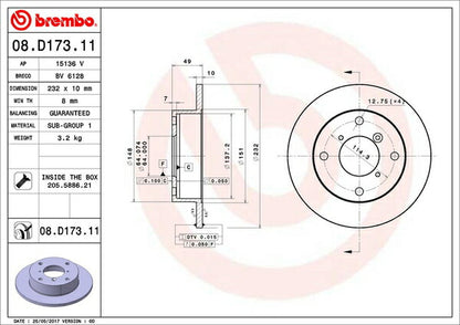 brembo BRAKE DISC スズキ カプチーノ EA11R/EA21R 1991/10〜1998/10 リア左右セット 08.D173.11
