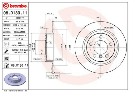 brembo BRAKE DISC MINI R60(クロスオーバー) XDJCW 2011/01〜 リア左右セット 08.D180.11