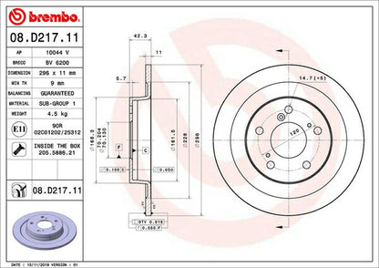 brembo BRAKE DISC ホンダ シビックタイプR FK2 2015/12〜2021/08 リア左右セット 08.D217.11