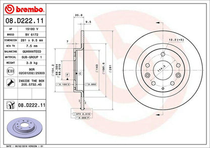 brembo BRAKE DISC マツダ CX-3 DKEAW 2017/07〜 リア左右セット 08.D222.11