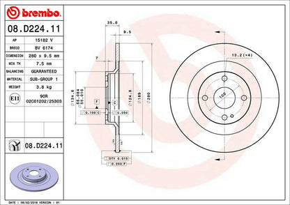 brembo BRAKE DISC マツダ ロードスター/ユーノスロードスター ND5RC 2015/05〜 リア左右セット 08.D224.11