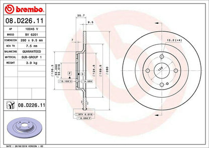 brembo BRAKE DISC FIAT 124スパイダー NF2EK 2016/10〜 リア左右セット 08.D226.11