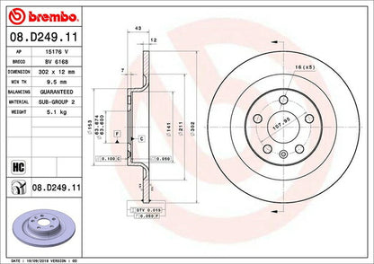 brembo BRAKE DISC VOLVO S90 PB420 2017/12〜 リア左右セット 08.D249.11
