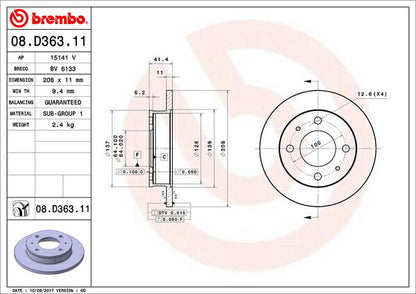 brembo BRAKE DISC ミツビシ eKスポーツ H82W 2007/08〜 フロント左右セット 08.D363.11