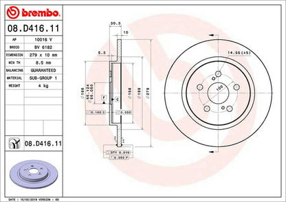 brembo BRAKE DISC レクサス CT200h ZWA10 2011/01〜 リア左右セット 08.D416.11