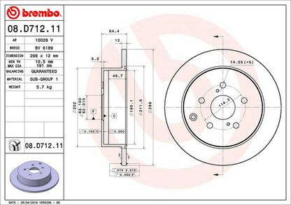 brembo BRAKE DISC トヨタ アルファード/ヴェルファイア ATH20W 2011/11〜2015/01 リア左右セット 08.D712.11