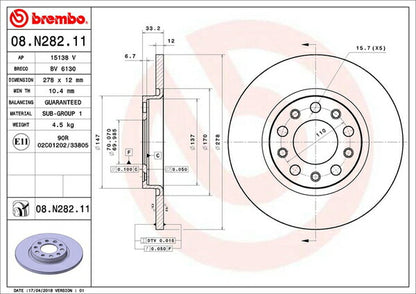 brembo BRAKE DISC JEEP チェロキー KL24 2014/05〜 リア左右セット 08.N282.11
