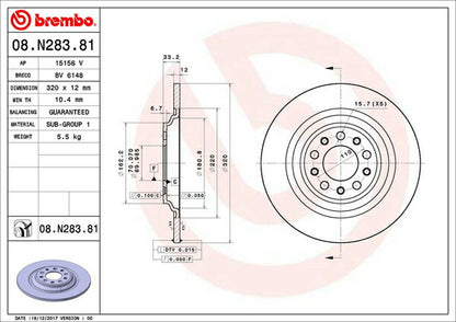brembo BRAKE DISC JEEP チェロキー KL32/KL32L 2014/05〜 リア左右セット 08.N283.81
